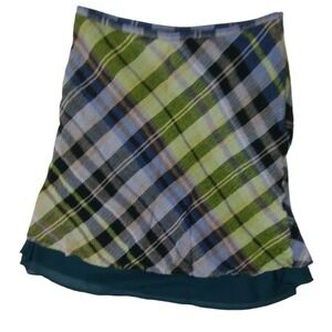 Anne Klein Plaid Wool Blend Skirt Size 12P‎ Teal Green Blue Vintage Style